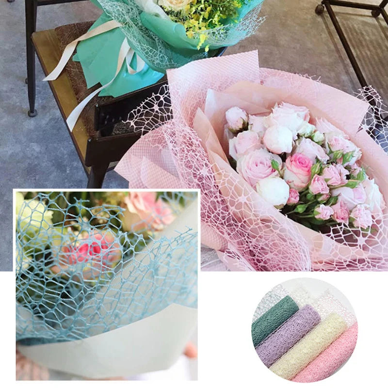 Floral Mesh Wrapping Paper Roll – Hollow Net Bouquet Wrap Bouquet Wrapping Paper Axl