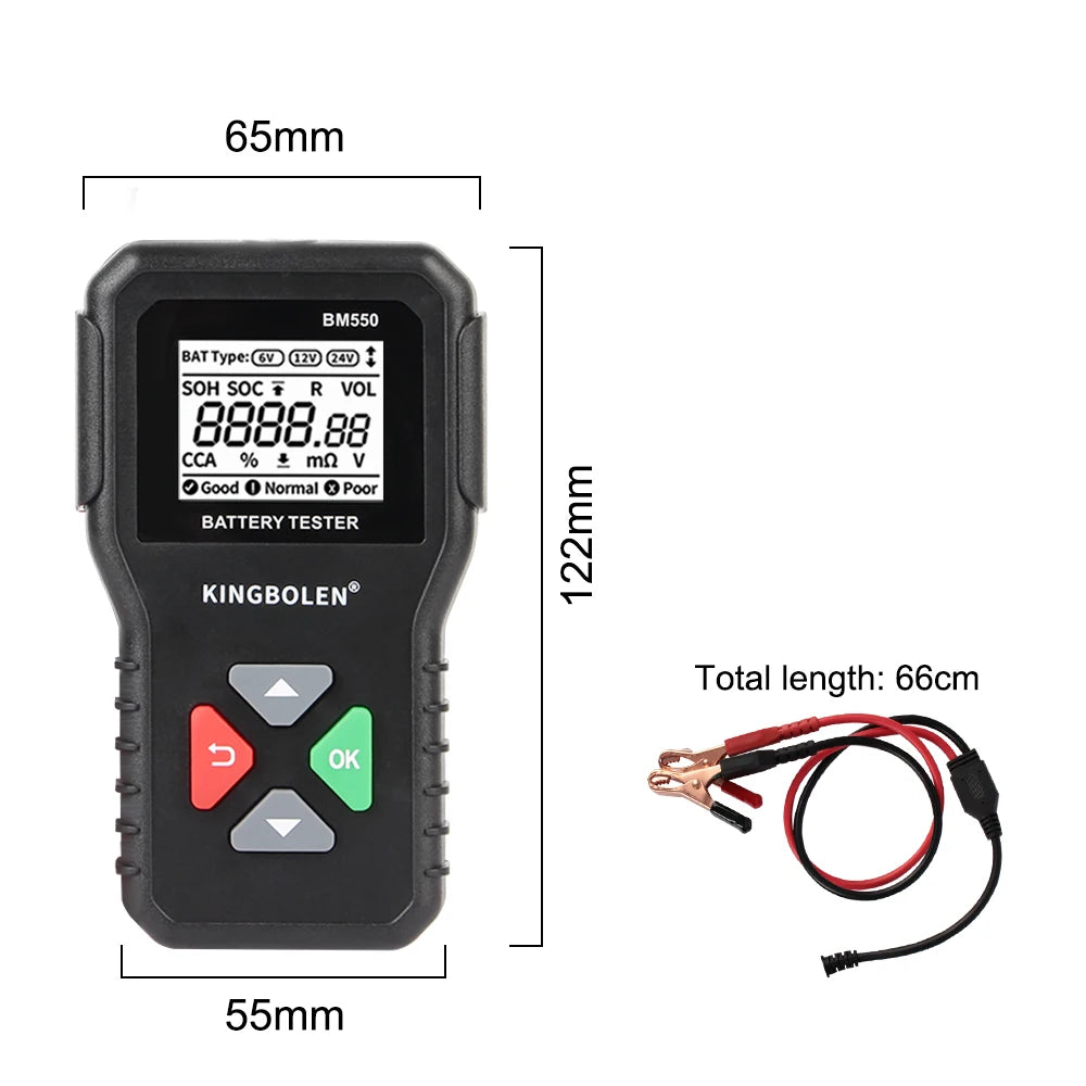 BM550 Car Battery Tester 6V 12V 24V | 100–2000 CCA Analyzer Battery Diagnostic Tester Axl