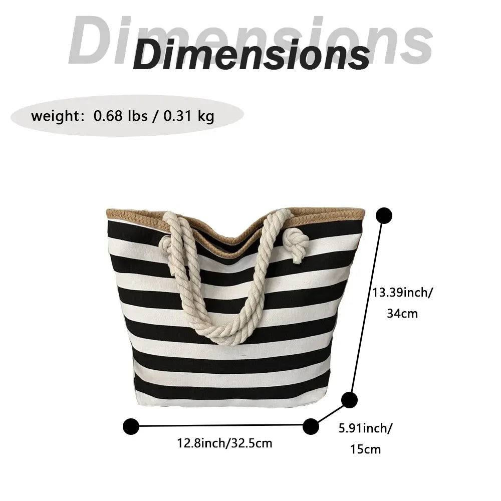 Women's Striped Canvas Tote Bag – Beach & Everyday Handbag Canvas Tote Bag Axl