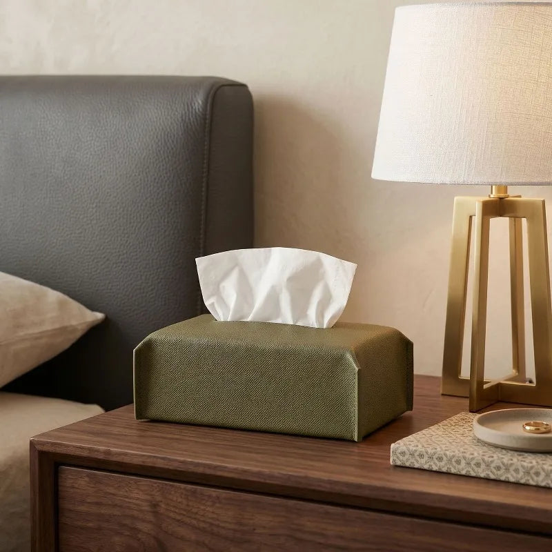 Luxury Leather Tissue Box Cover | Elegant Rectangular Table Decor Tissue Box Cover Axl