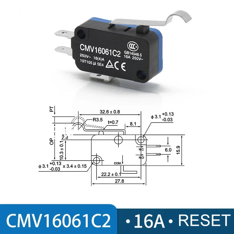 CNTD CMV Series Micro Limit Travel Switch 10A 16A NO NC Self-Reset Micro Limit Switch Axl CMV-16061C2