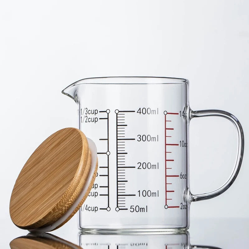 KEMORELA Borosilicate Glass Measuring Cup with Bamboo Lid Glass Measuring Cup Axl