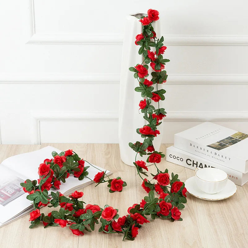 Rose Artificial Flower Vine Garland – Silk Wedding & Home Decor Artificial Flower Garland Axl Red 1 pc