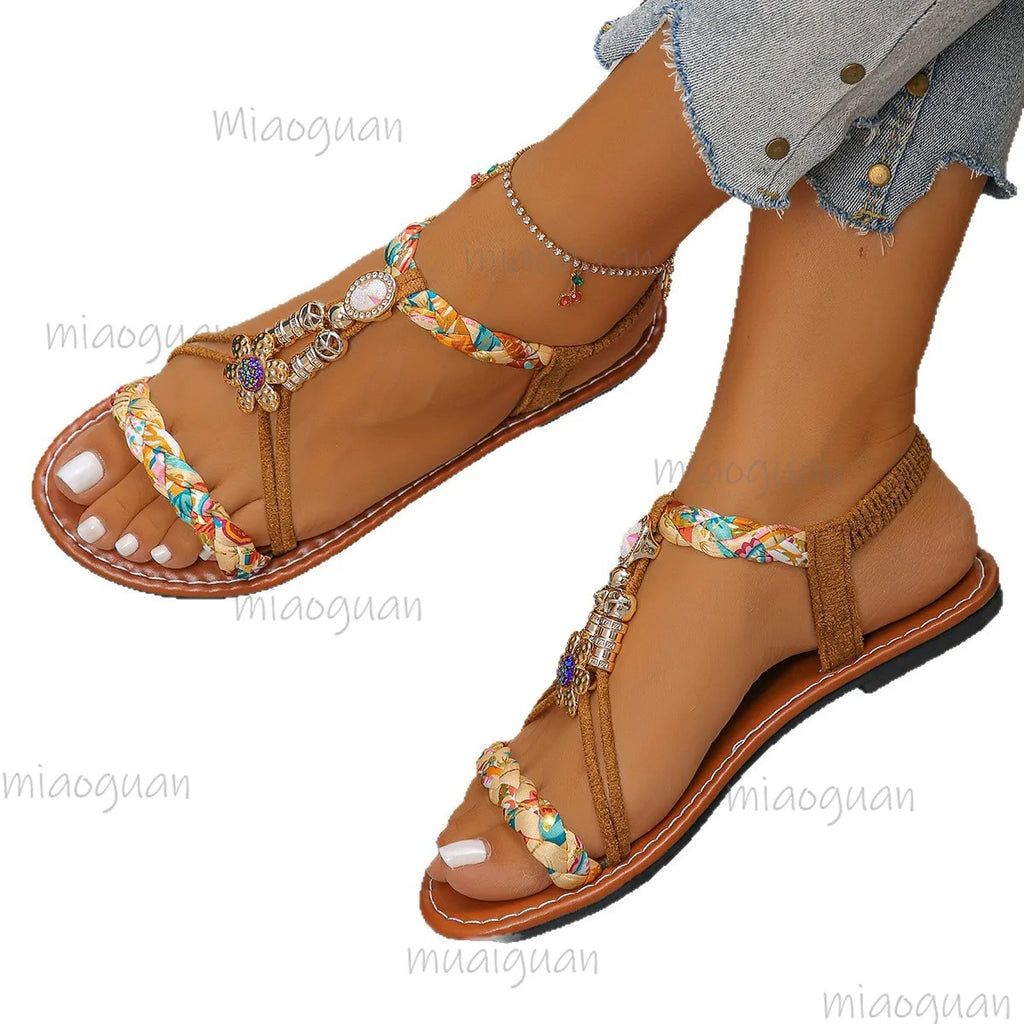Bohemian Flat Sandals – Women's Open Toe Elastic Band Shoes Women's Flat Sandals Axl