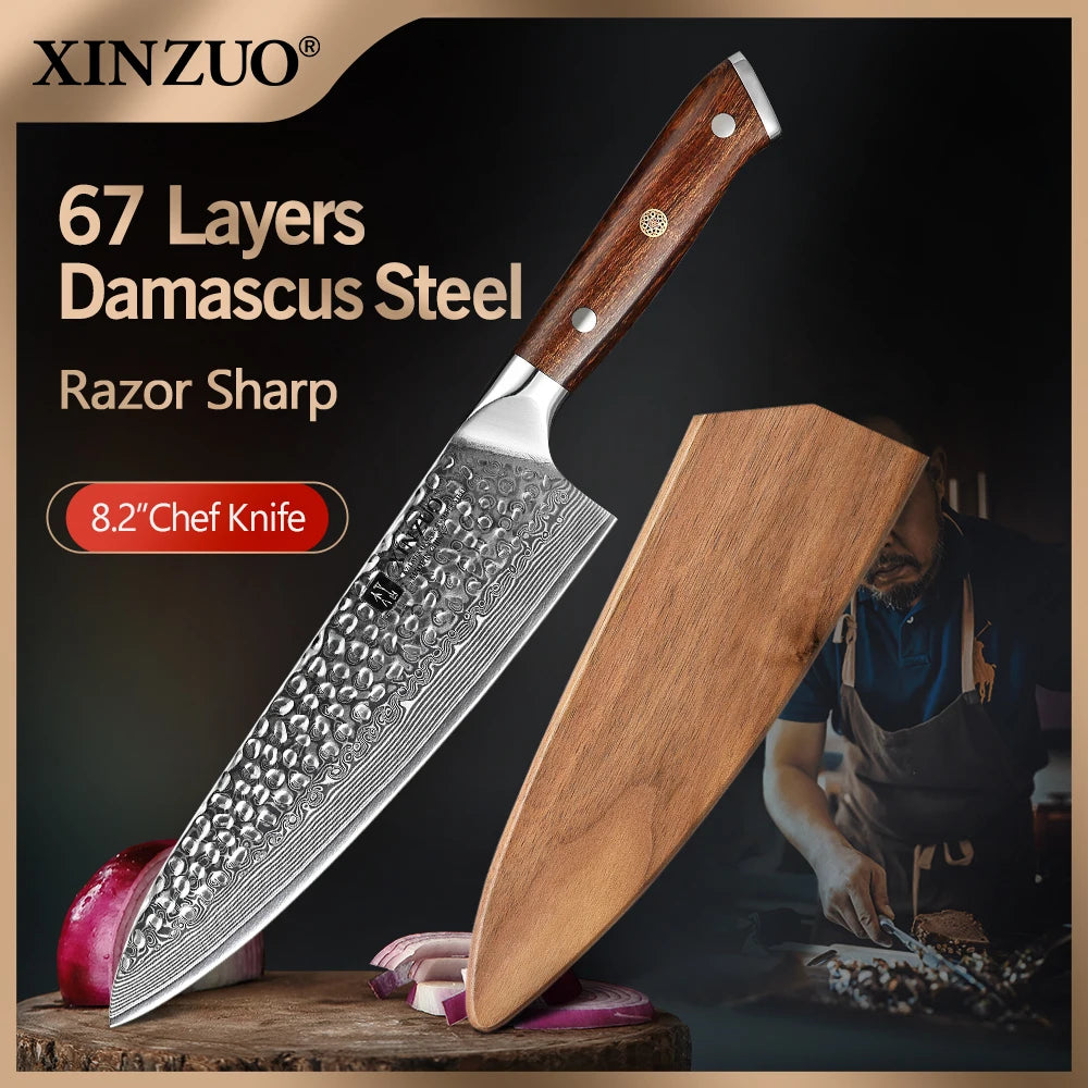 XINZUO 8.2" VG10 Damascus Steel Chef Knife – Gyuto, 67 Layers Damascus Chef Knife Axl