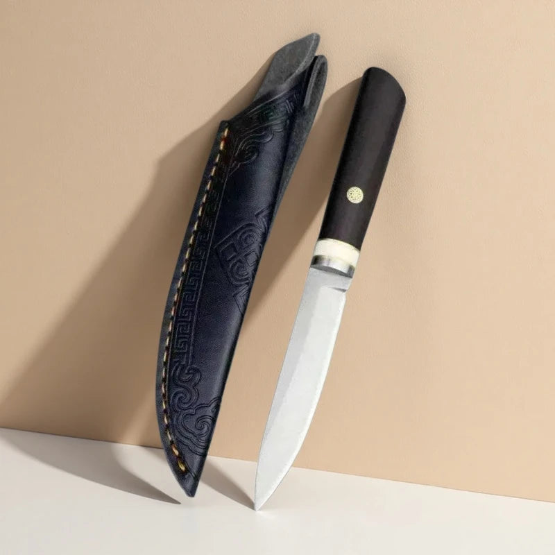 Ebony Handle Paring Knife 5Cr15 Steel Blade & Leather Sheath Paring Knife Axl 1 PCS