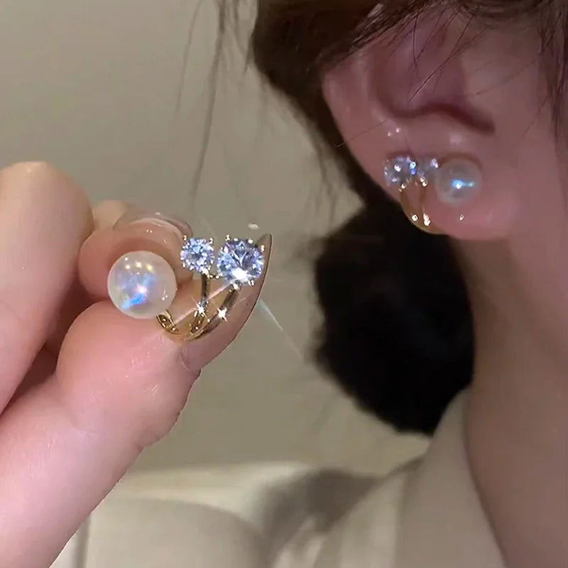Vintage Pearl Rhinestone Flower Stud Earrings for Women Stud Earrings Axl N5