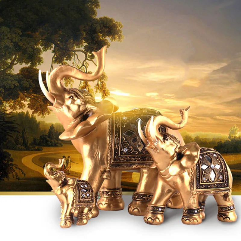 Golden Resin Elephant Statue – Feng Shui Lucky Figurine Decor Decorative Figurine Axl