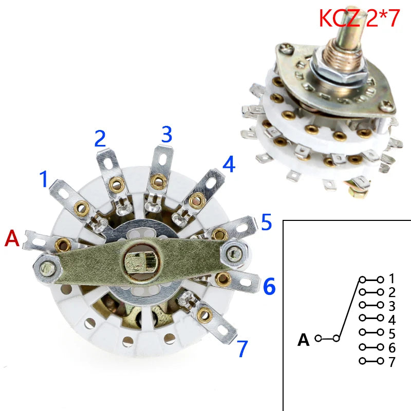 Rotary Switch Selector 2-Pole & 4-Pole Multi-Position with Cap Rotary Switch Axl KCZ 2x7