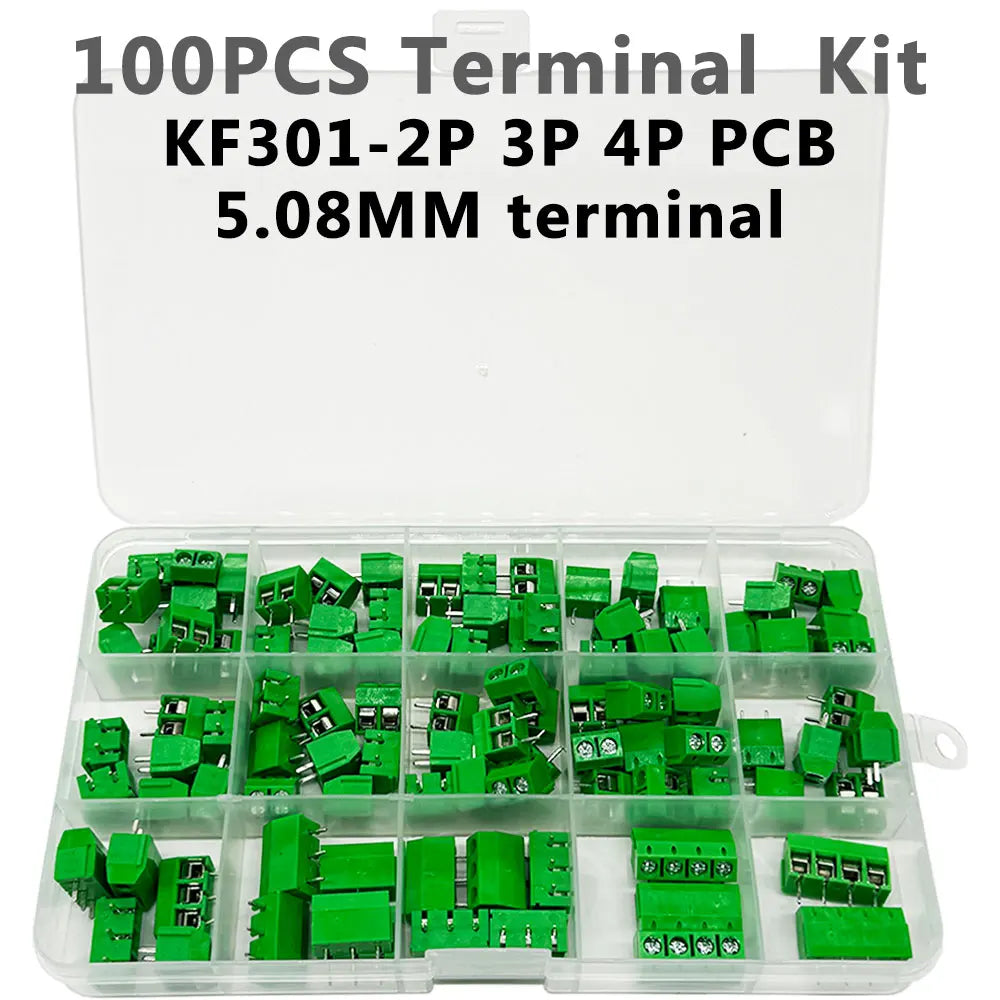 100PCS KF301 PCB Terminal Block Kit – 2P 3P 4P 5.08mm Plug-In PCB Terminal Block Kit Axl