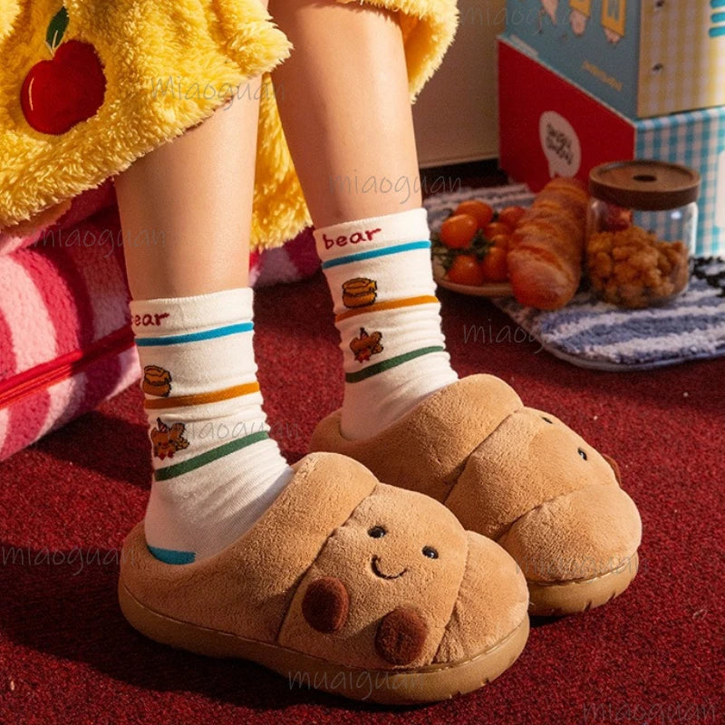 Croissant Fluffy Slippers – Furry Warm House Slides Women & Men House Slippers Axl