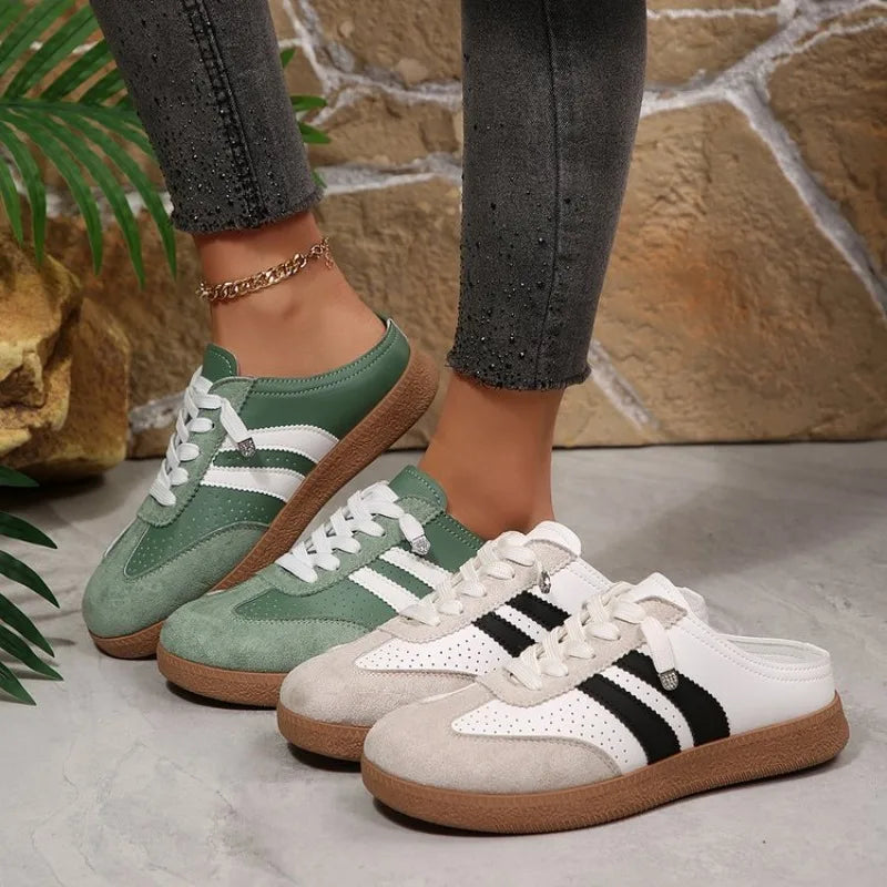 Women's Mule Sneakers – Lace-Up Breathable Flat Half Shoes Mule Sneakers Axl