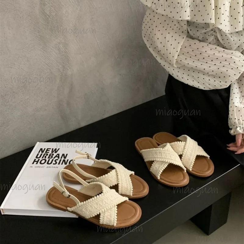 Women's Lace Cross-Strap Wedge Slides – Summer Sandals Wedge Slide Sandals Axl