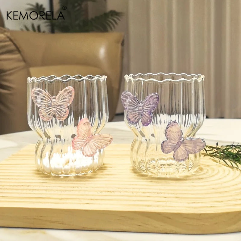 KEMORELA 3D Butterfly Glass Cup – Handmade Striped Drinkware Decorative Glass Cup Axl