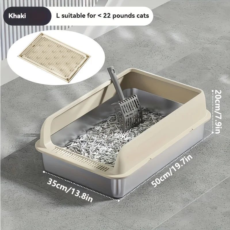 KEMORELA XL Stainless Steel Cat Litter Box with Lid | Enclosed Cat Litter Box Axl White 50CM