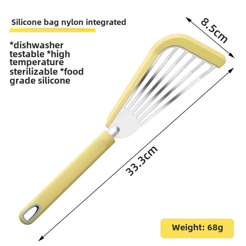 Stainless Steel Frying Spatula – Heat-Resistant Kitchen Turner Cooking Spatula Axl Yellow-silicone hand