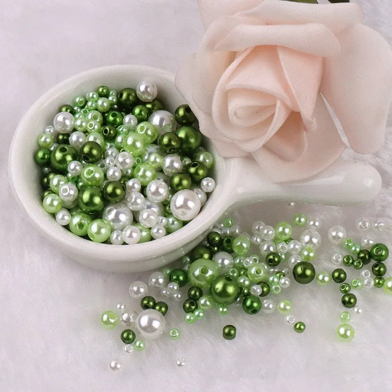 150pcs Double-Hole Pearl Beads – Round Loose Beads for DIY DIY Jewelry Beads Axl Grass System green 3 8mm 150pcs