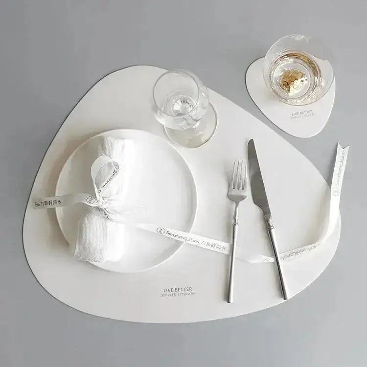 PU Leather Placemat & Coaster Set – Non-Slip Heat Insulation Placemat & Coaster Set Axl L White
