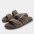 Women's Metal Rivet Flat Sandals – Slip-On Beach Slides Flat Sandals Axl khaki-green 41