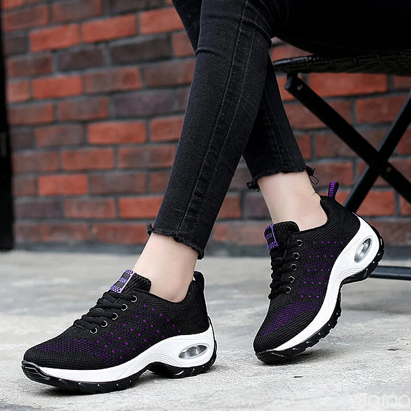 Women's Breathable Mesh Walking Sneakers – Flat Non-Slip Women's Flat Sneakers Axl