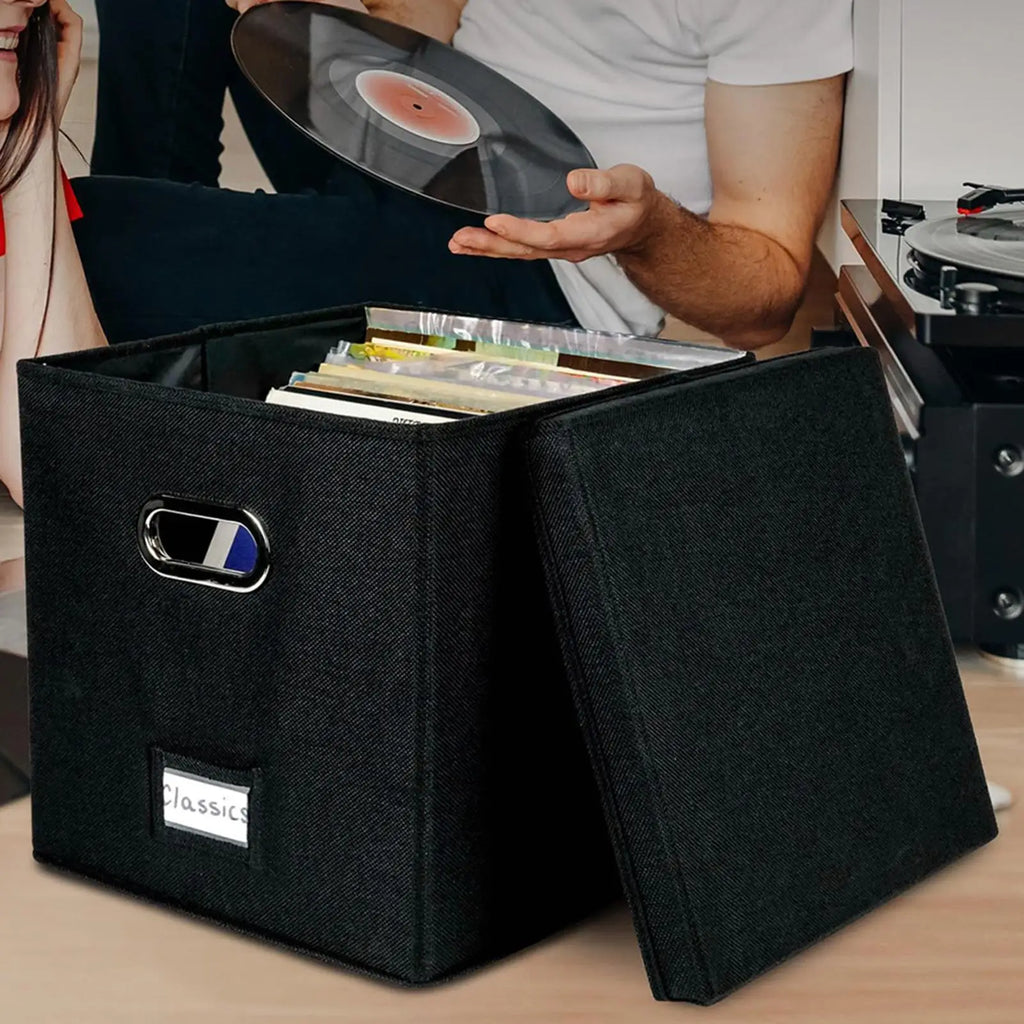 Foldable Vinyl Record Storage Box – Holds 50 LP Albums Vinyl Record Organizer Axl