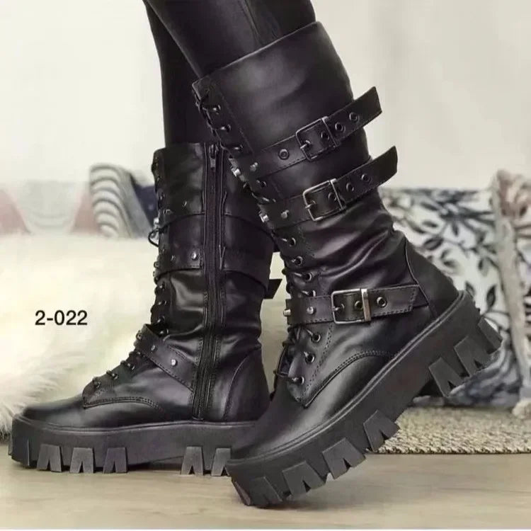 Women's Punk Mid-Calf Knight Boots – Hoof Heel | Sizes 35–43 Women's Boots Axl black 43