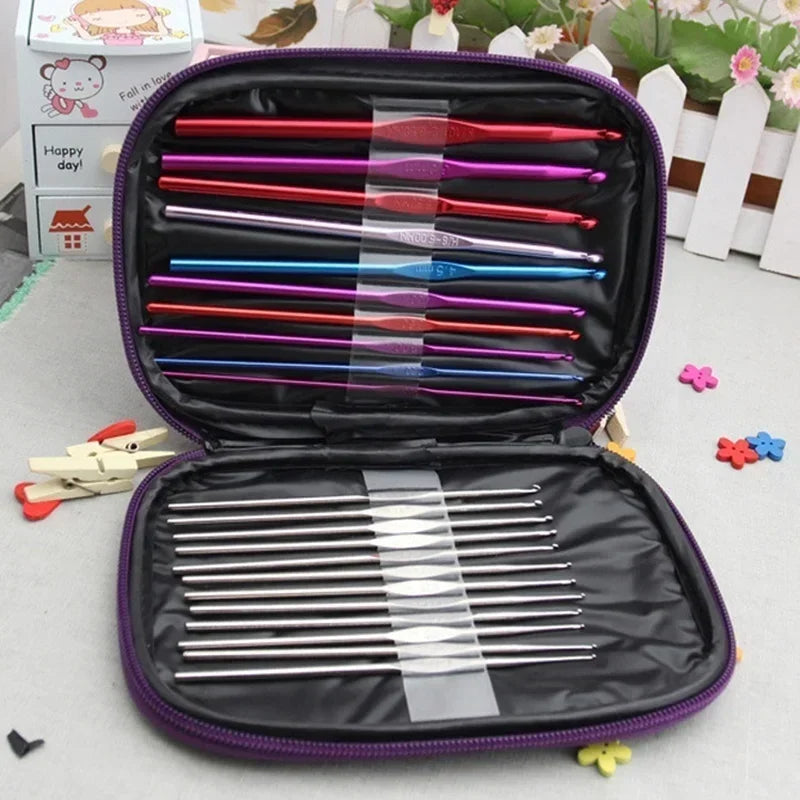 22-Piece Crochet Latch Hook & Knitting Needle Set with Case Crochet Needle Set Axl