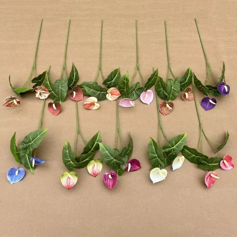 Anthurium Artificial Flowers 2-Head Fake Stems | Wedding Decor Artificial Flower Stems Axl
