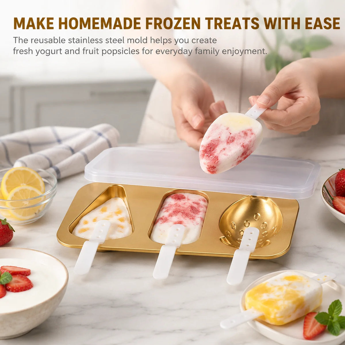 Stainless Steel Popsicle Molds – DIY Ice Cream Maker with Lids Popsicle Mold Set Axl