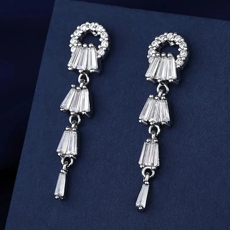 Huitan CZ Tassel Drop Earrings – Crystal Women's Party Jewelry Drop Tassel Earrings Axl