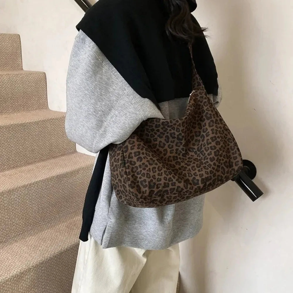 Women's Leopard Print Canvas Crossbody Shoulder Bag – Large Canvas Crossbody Bag Axl
