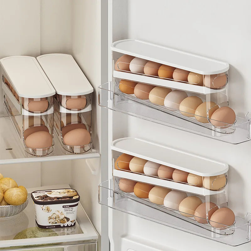 Rolling Egg Dispenser – 2-Tier Refrigerator Egg Organizer Rack Egg Organizer Rack Axl