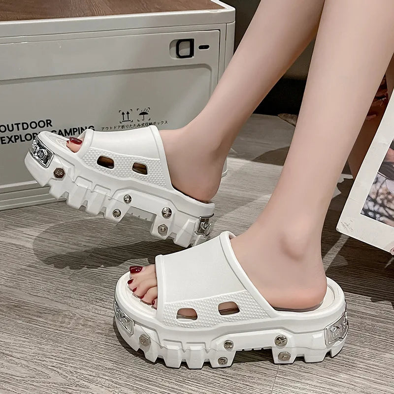Women's Punk Rivet Platform Slippers – Thick EVA Anti-Slip Sole Platform Slippers Axl