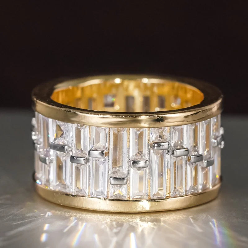 Huitan Two-Tone Cubic Zirconia Pave Ring for Women | A298 Fashion Ring Axl