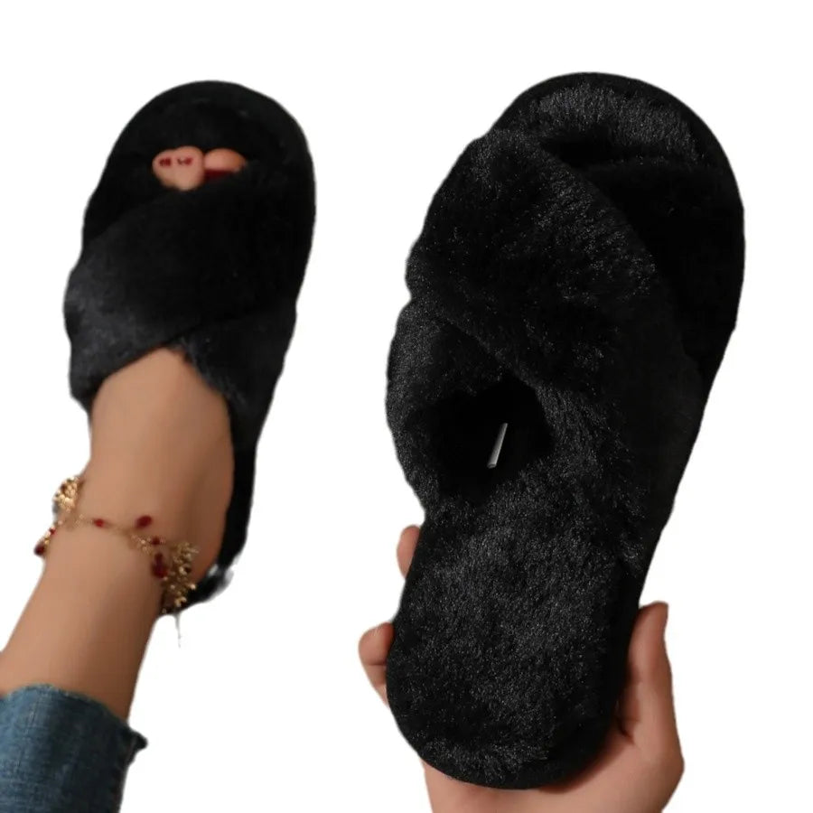 Women's Fluffy Open-Toe Fur Slides – Cozy Indoor Slippers Fur Slide Slippers Axl