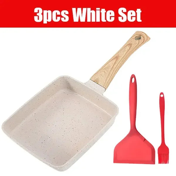 Nonstick Tamagoyaki Pan – Japanese Omelette Egg Frying Pan Egg Frying Pan Axl 3PCS White Pan Set