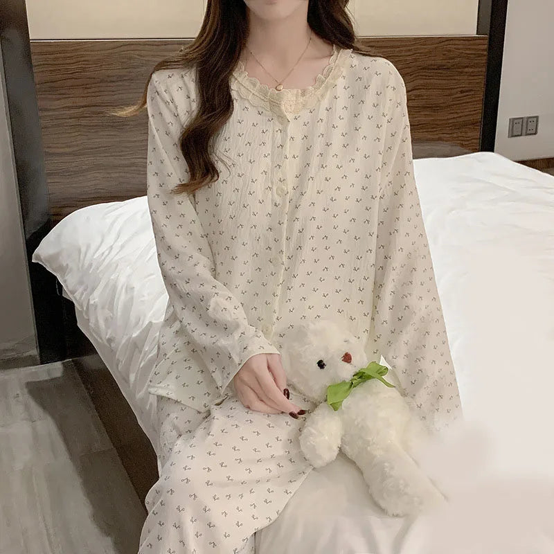 Women's Lace Pajama Set – 2-Piece Long Sleeve Loungewear Women's Pajama Set Axl HJ9021 cherry 2XL