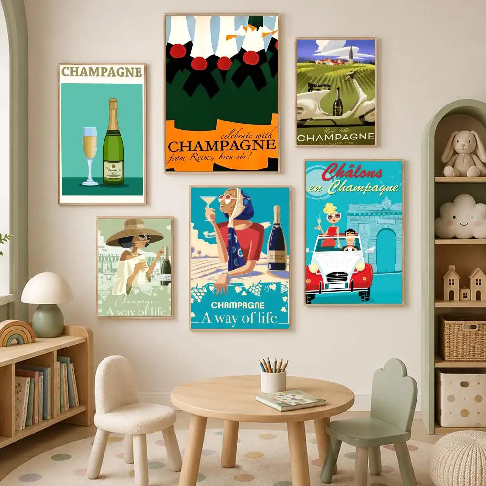 Wine Champagne Region Map Poster – Waterproof Self-Stick Wall Art Wall Art Poster Axl