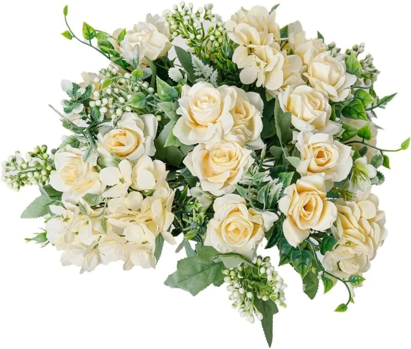 Silk Gardenia Hydrangea Artificial Flowers – Wedding & Home Décor Artificial Flower Bouquet Axl Champagne 3 pcs