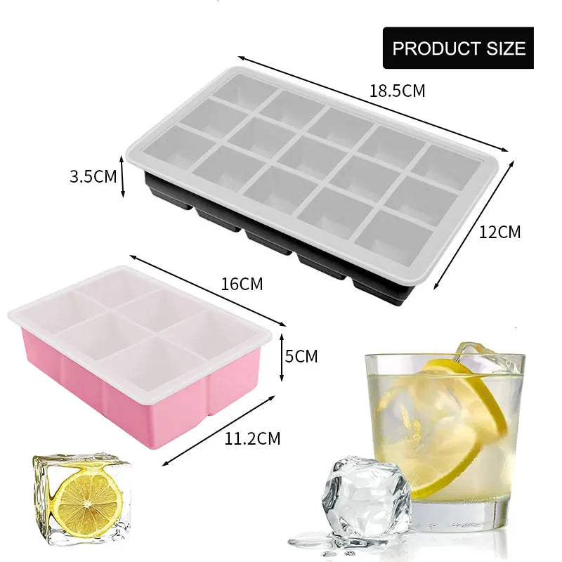 Silicone Ice Cube Trays with Lid – 6 & 15 Grid Stackable Ice Cube Tray Axl