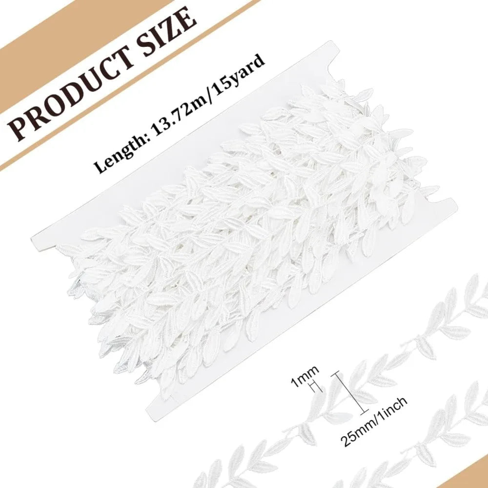 15 Yards White Leaf Lace Trim Ribbon – 1 Inch Polyester Craft Craft Lace Ribbon Axl