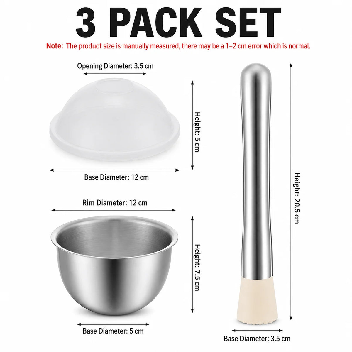 Stainless Steel Mortar & Pestle Set with Splash Guard Lid Mortar & Pestle Set Axl 3 PACK Set
