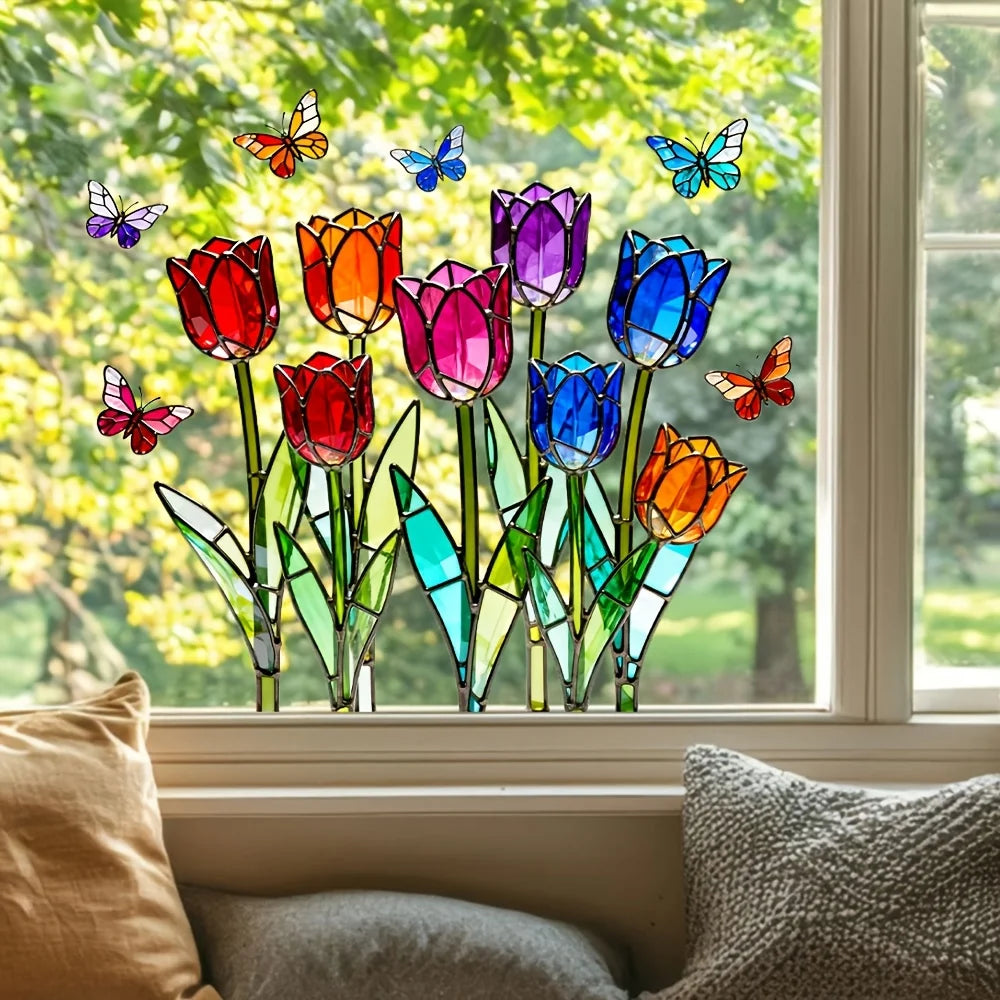 Tulip Butterfly Static Cling Window Decal – Reusable Glass Sticker Window Decal Axl