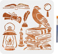 Crow & Book Stencil Set 11.8" – Raven, Candle & Pen Patterns Craft Stencil Set Axl AECH04-14289