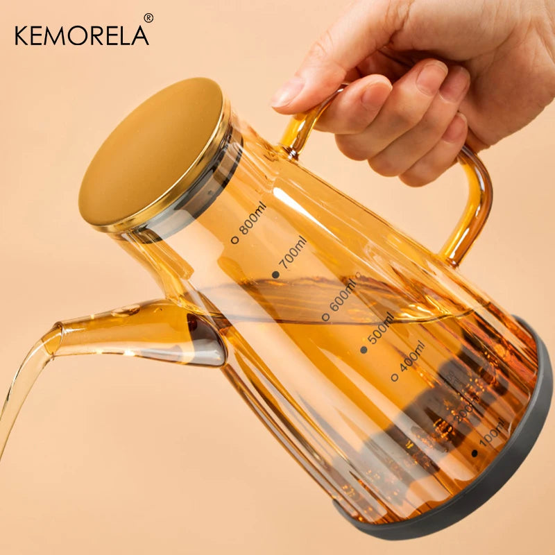 KEMORELA Glass Oil Bottle | Graduated Stainless Steel Lid Glass Oil Dispenser Axl