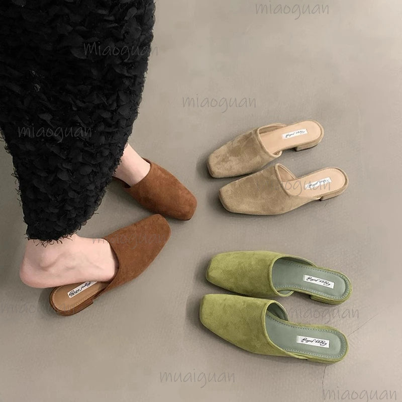 Women's Square Toe Slip-On Mule Sandals | Soft Sole Low Heel Women's Mule Sandals Axl