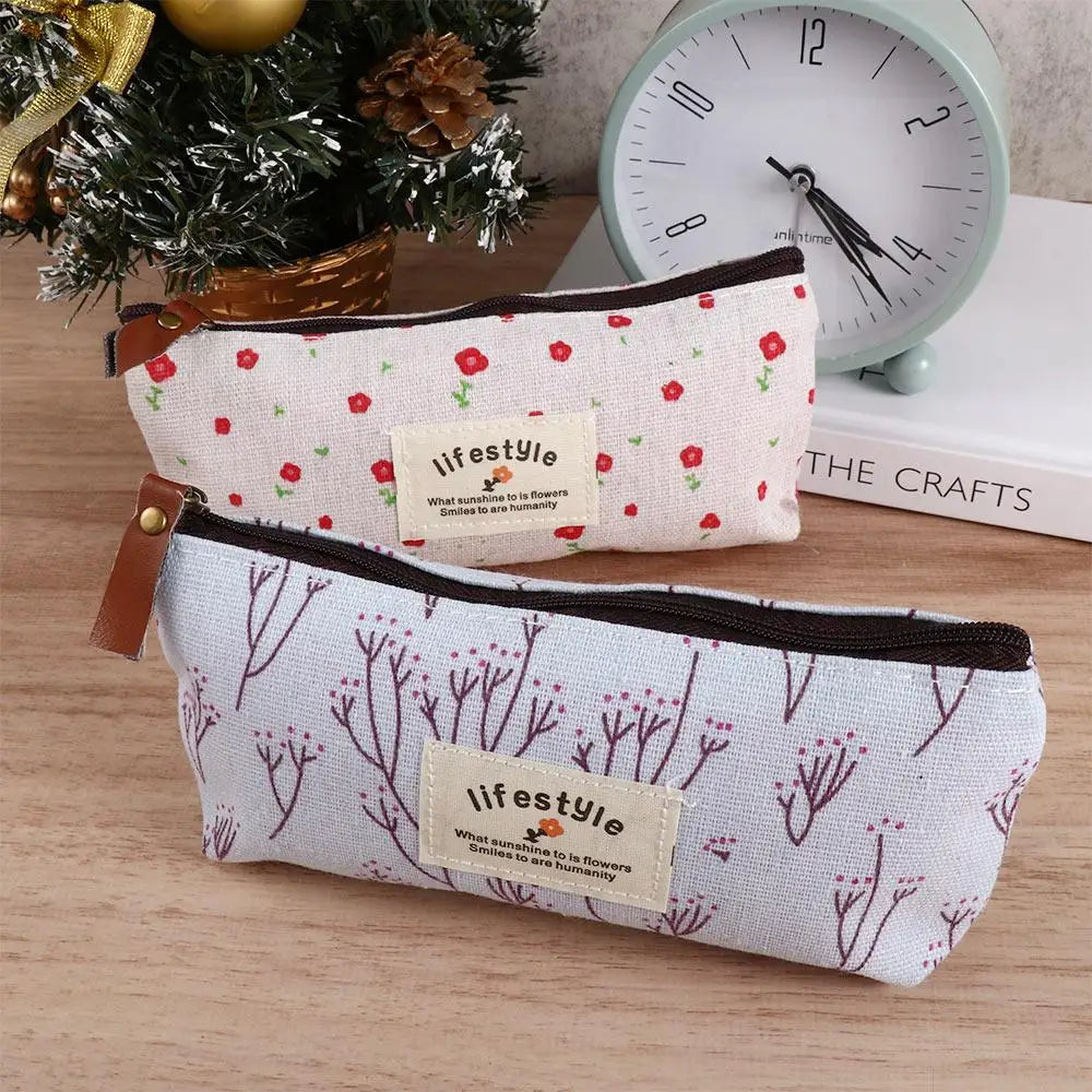 Floral Canvas Pencil Case Zipper Pouch – School & Office Pencil Case Pouch Axl