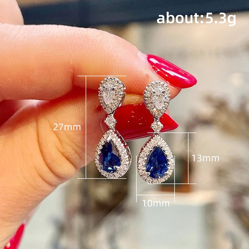Huitan Water Drop CZ Earrings – Blue & White Cubic Zirconia Drop Earrings Axl