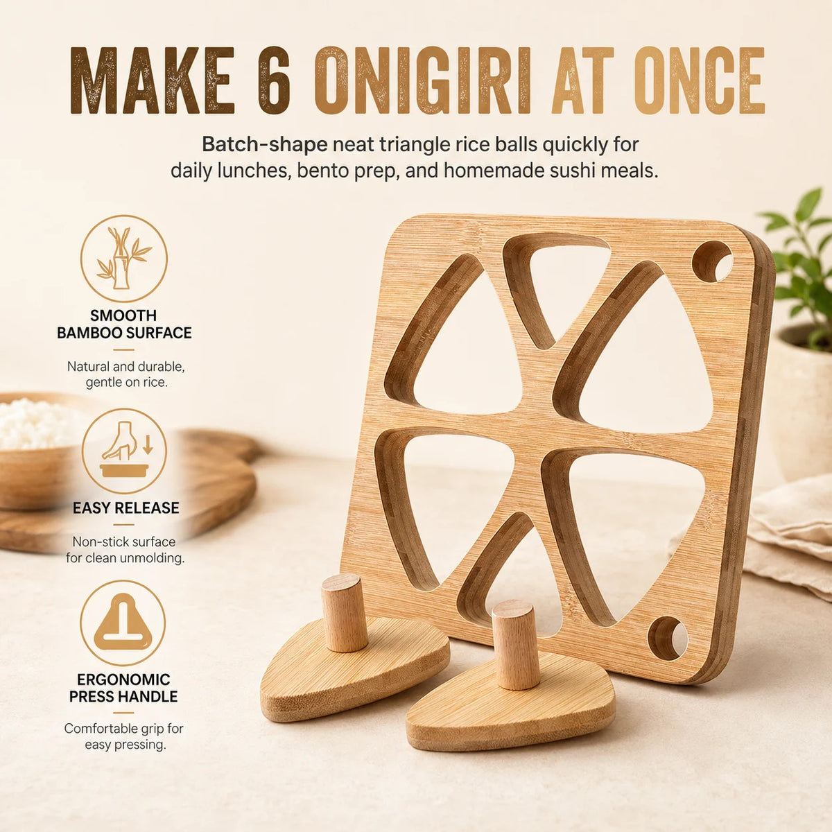 Wooden Onigiri Rice Ball Mold – Triangle Sushi Press Set Rice Ball Mold Axl