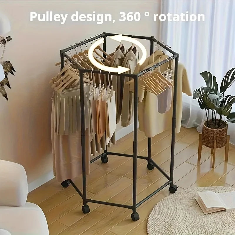 Freestanding 6-Bar Clothes Rack with Wheels & Shelves | Steel Freestanding Clothes Rack Axl